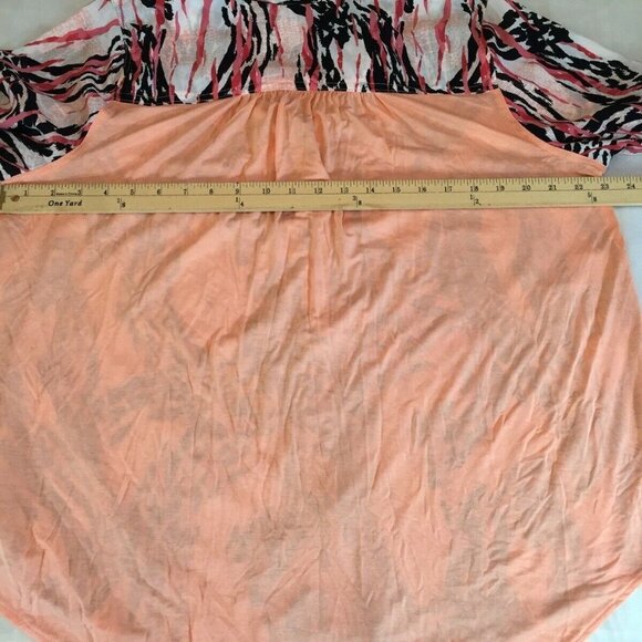 New Directions Womens Button Up Top Blouse Roll Up Sleeves Peach Paisley SZ PXL - Picture 13 of 16